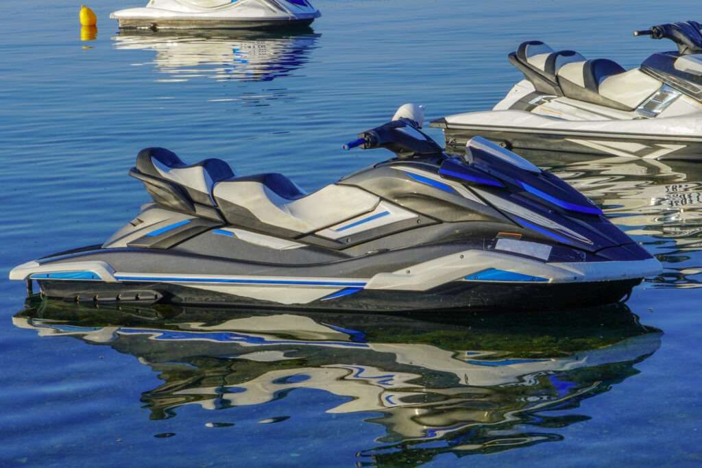 Electric powered jet ski on the water in the sea.